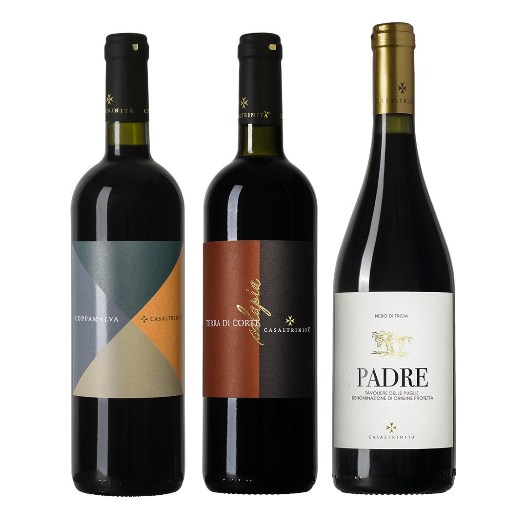 Nero di Troia Experience – rode wijn trio van Casaltrinita’ uit Puglia – productfoto op witte achtergrond