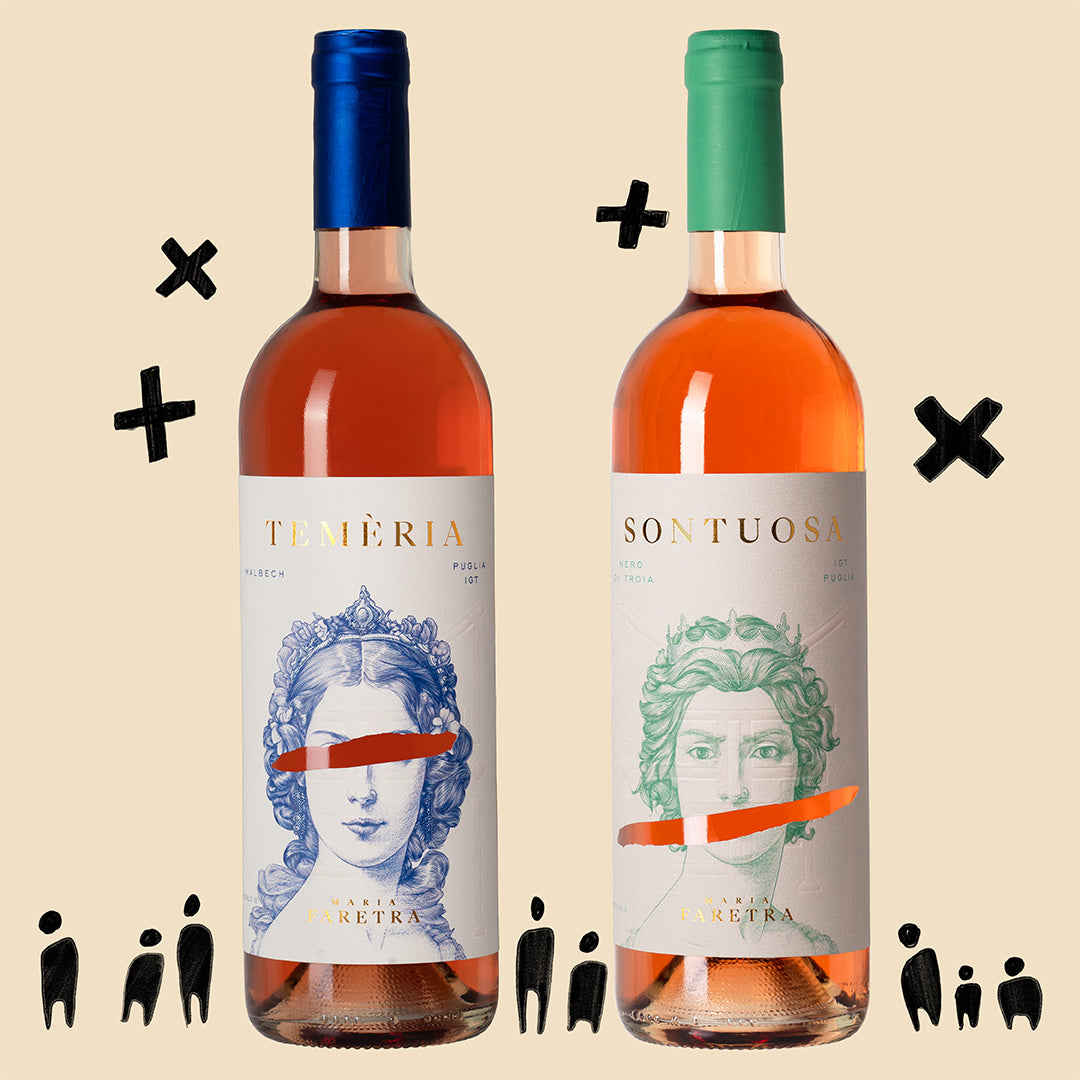 Puglia Elegance – roséduo van Maria Faretra uit Puglia – sfeerbeeld met flessen Temèria en Sontuosa
